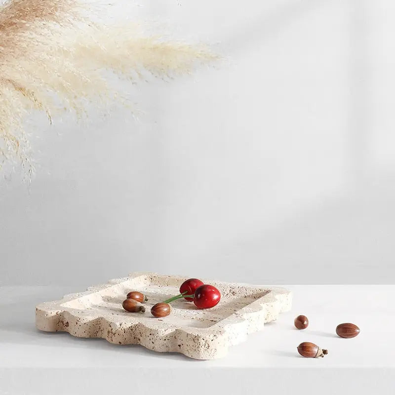 Decorative Tray Beige Stone Travertine Square 20 cm