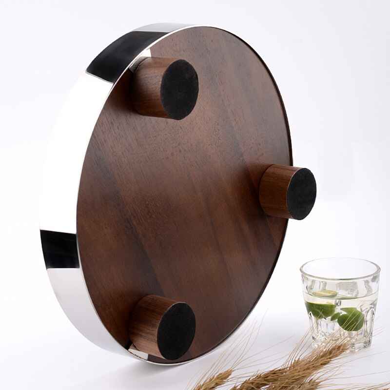 Tray Stainless Steel And Wood Walnut Silver Brown