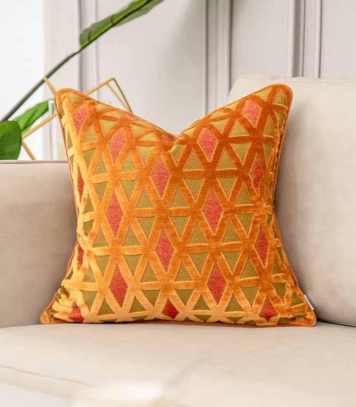 Velvet Floral Garden Cushion Cover Velvet Embroidery Orange