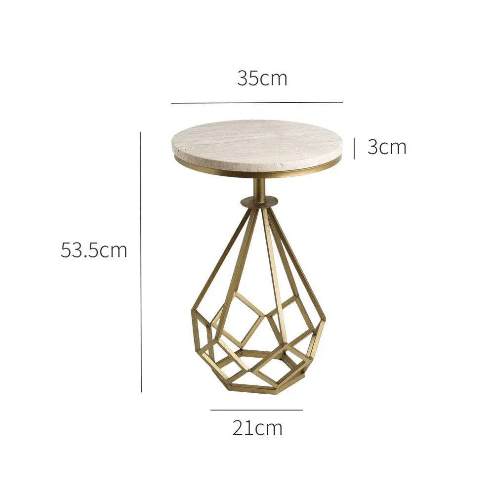 Astoria Geometric Travertine & Iron Side Table – Contemporary Natural Stone Design