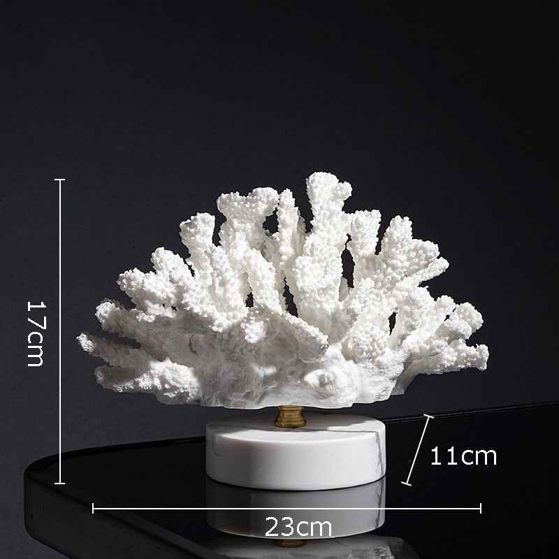 Faux Coral Desk Decoration Ornaments Resin on Marble Base White