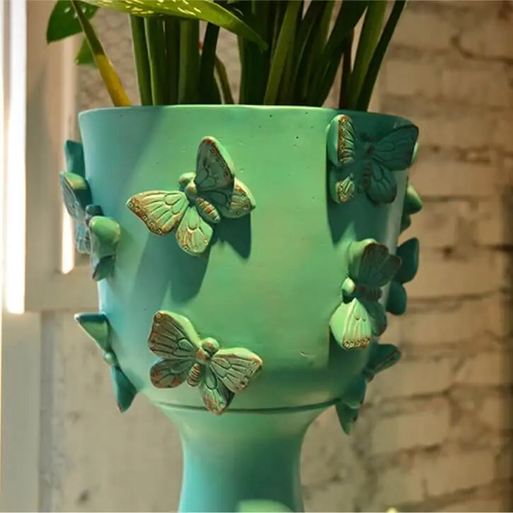 Plant Pot Planter Decorated with Butterflies 30 cm (11.8 in) Resin