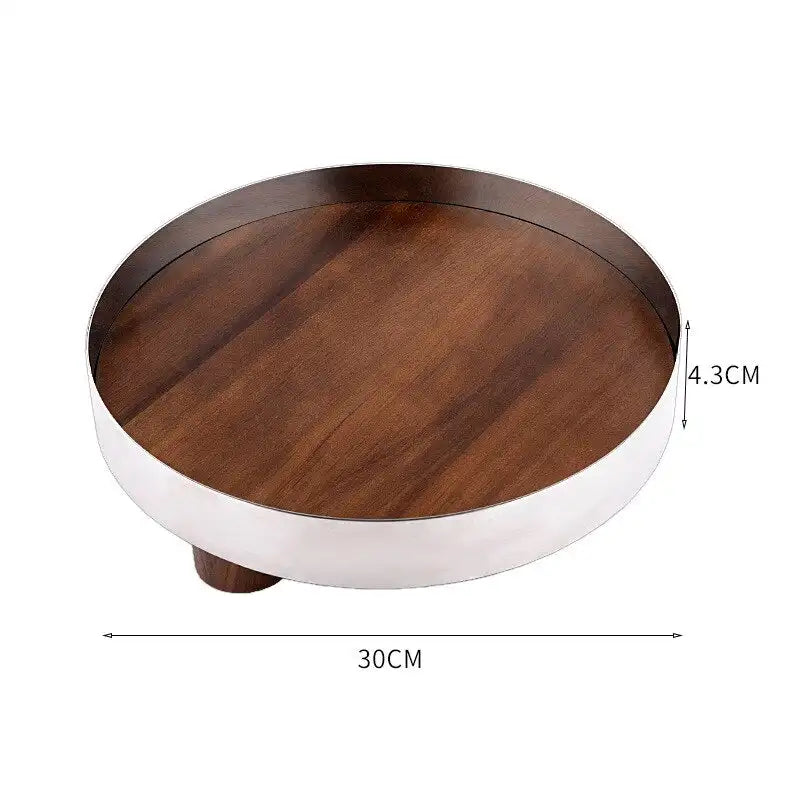 Tray Stainless Steel And Wood Walnut Silver Brown