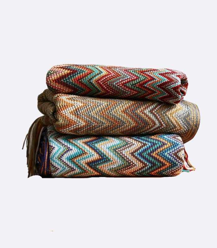 Bohemian Throw Blanket Chevron Pattern Acrylic 130x220cm