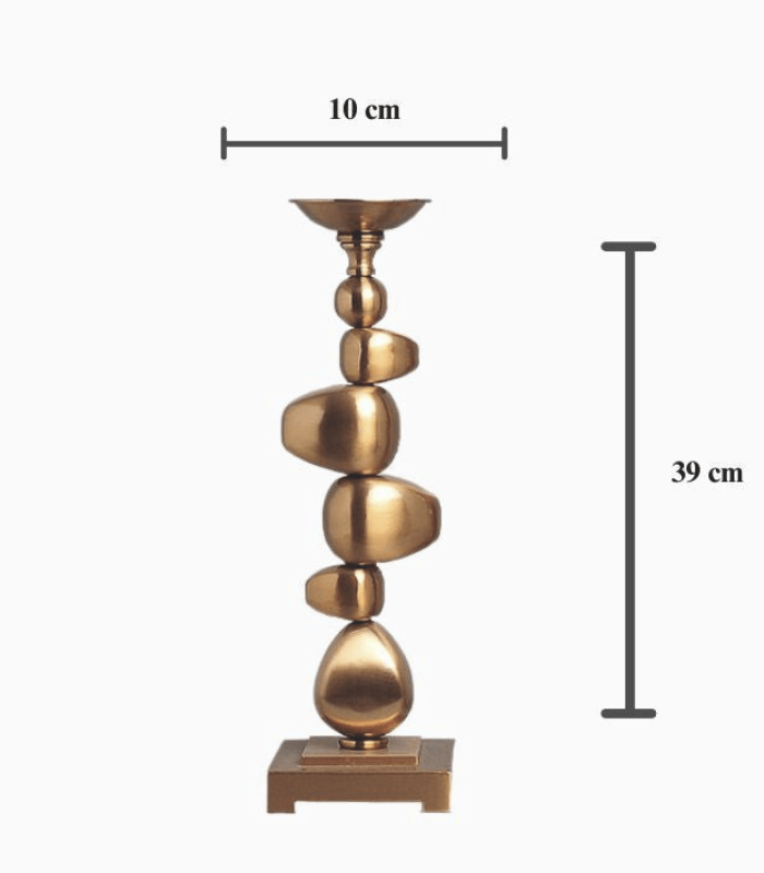 Sculptural Gold-Tone Pillar Candle Holders - Organic Pebble-Inspired Shape