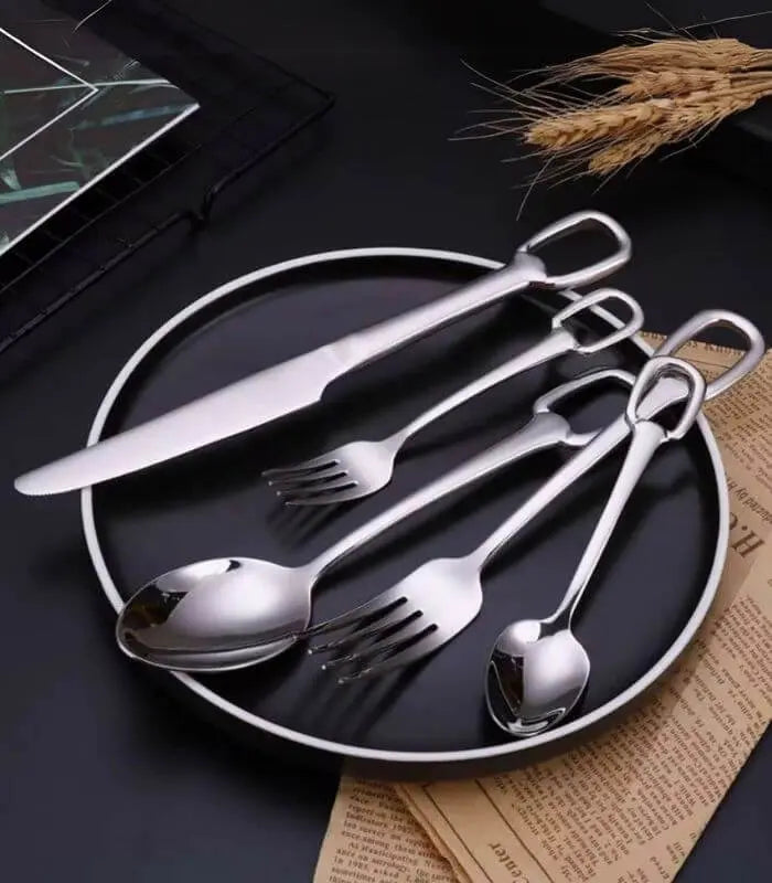 Set 30 Pcs Cutlery Set 304 Stainless Steel Buckle Handle for 6 People
