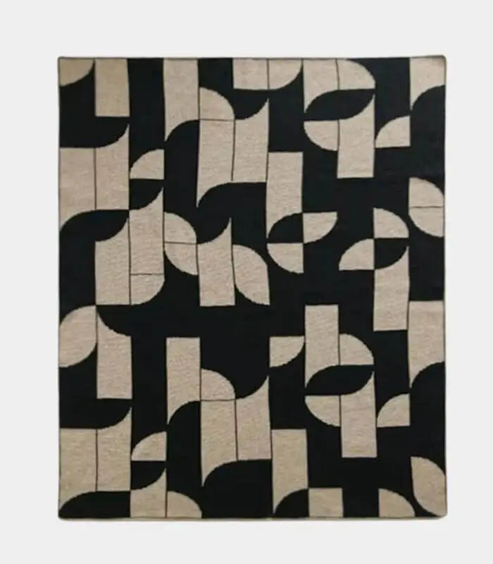 Geometric Harmony Knit Throw Blanket Modern Acrylic Knit Throw Blanket - Black and Beige 130x180 cm ( 51.18 in x 70.87 in)