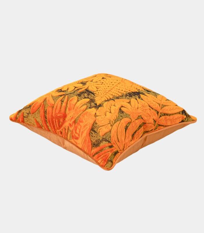 Velvet Floral Garden Cushion Cover Velvet Embroidery Orange