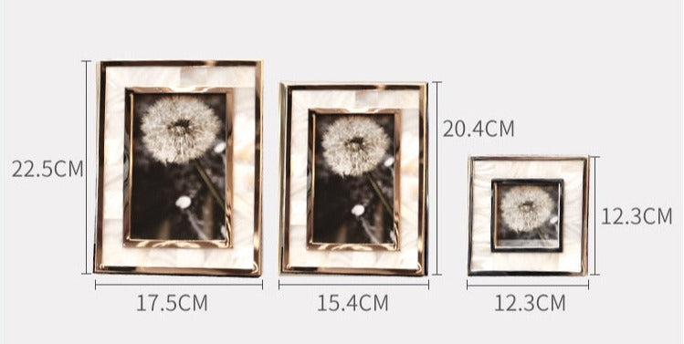 Picture Frame White Shell in Gold Frame 22.5 cm