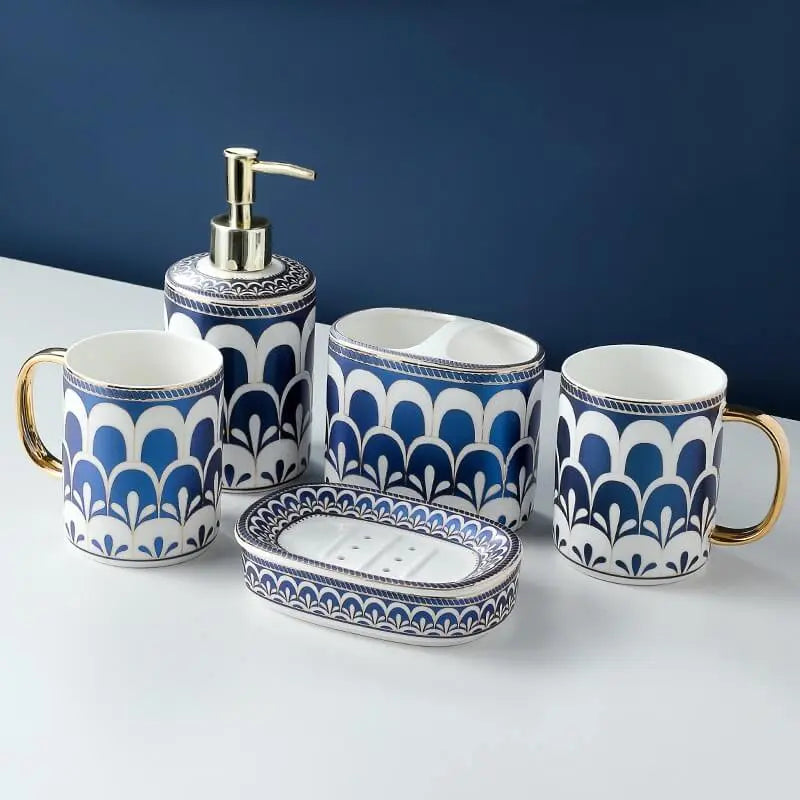 Ceramic Soap Dish With Drain Blue and White 13.8 cm