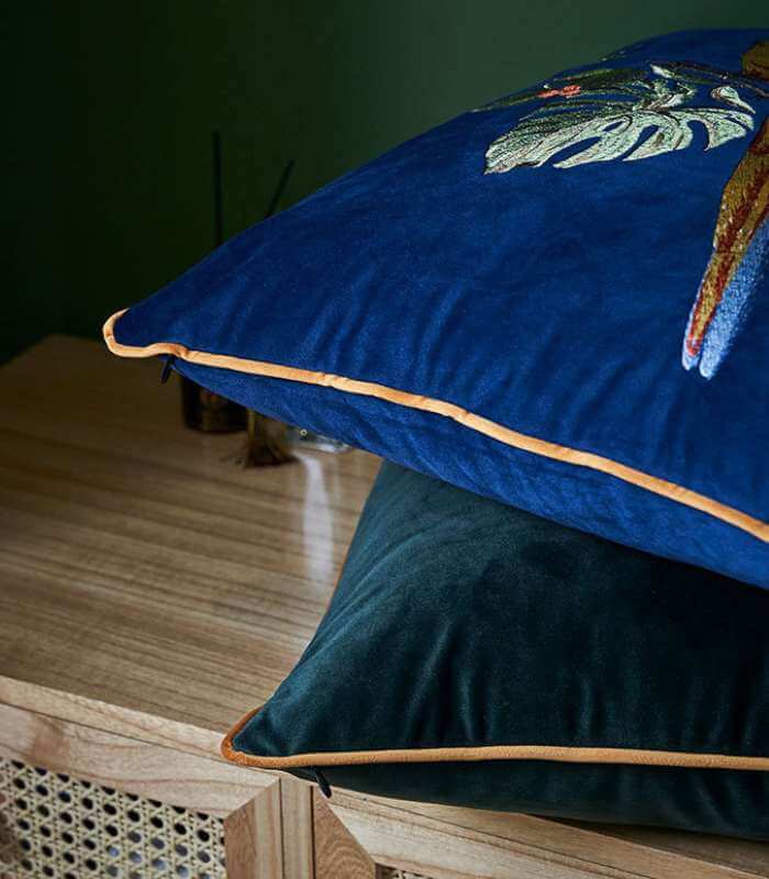 Tropical Paradise Embroidered Cushion Cover Plush 45x45 cm