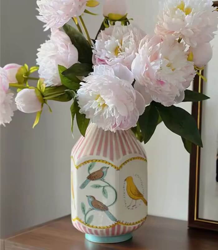 Hand-Painted Multi-Bird Bottle Vase - Charming Ceramic Decor (26cm/10.24")