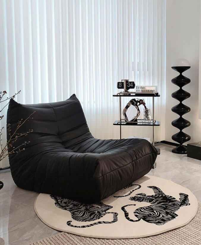 Modern Round Tiger Rug Indoor Decorative Cream & Black