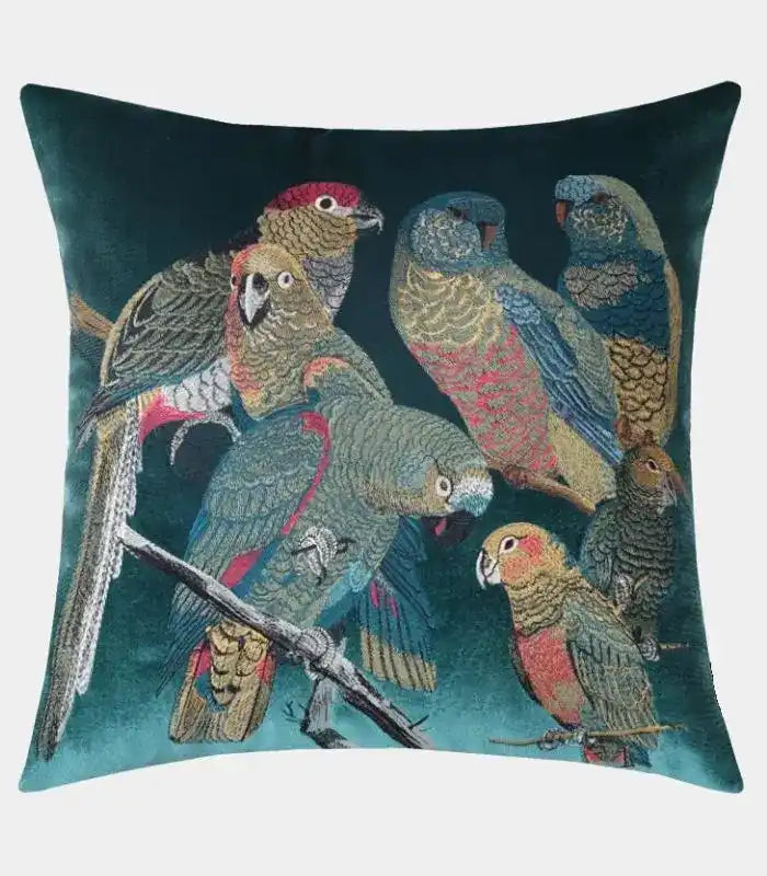 Parrots of Caribbean Cushion Cover Embroidered Decorative Velvet Pillow Case 45x45 cm