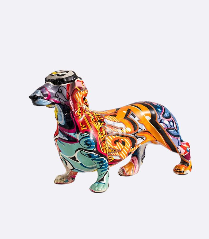 Dachshund Sculpture Graffiti Style Living Room Decoration Resin