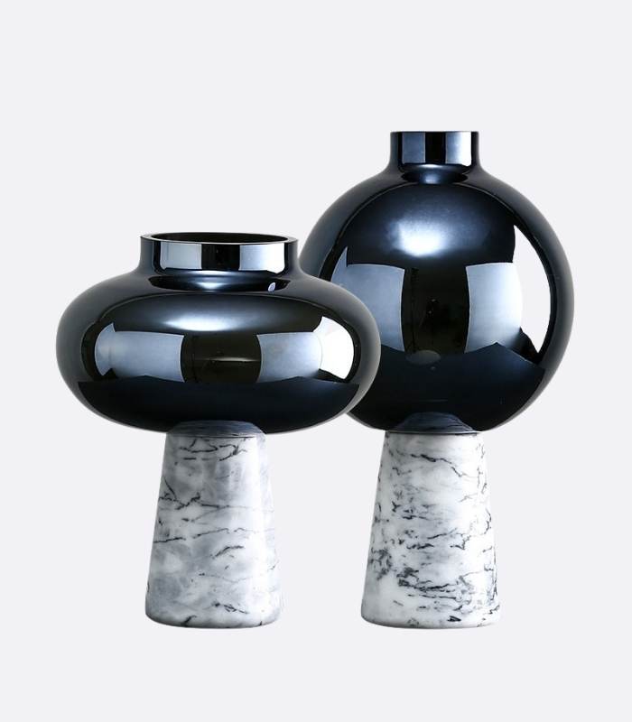 Table Top Vase Glass and Marble Blue