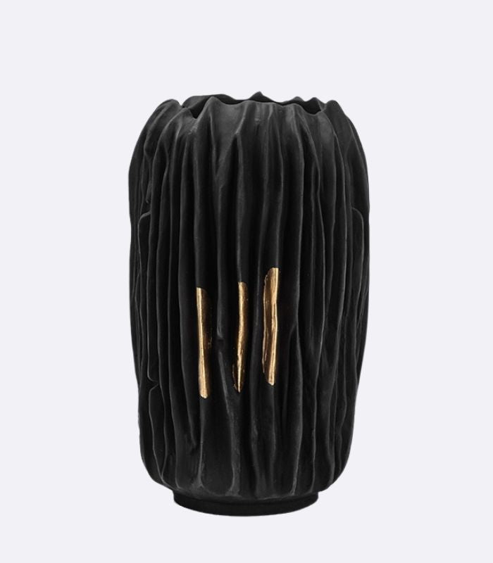 Black Abstract Vase Gold Crease Texture Abstract Resin
