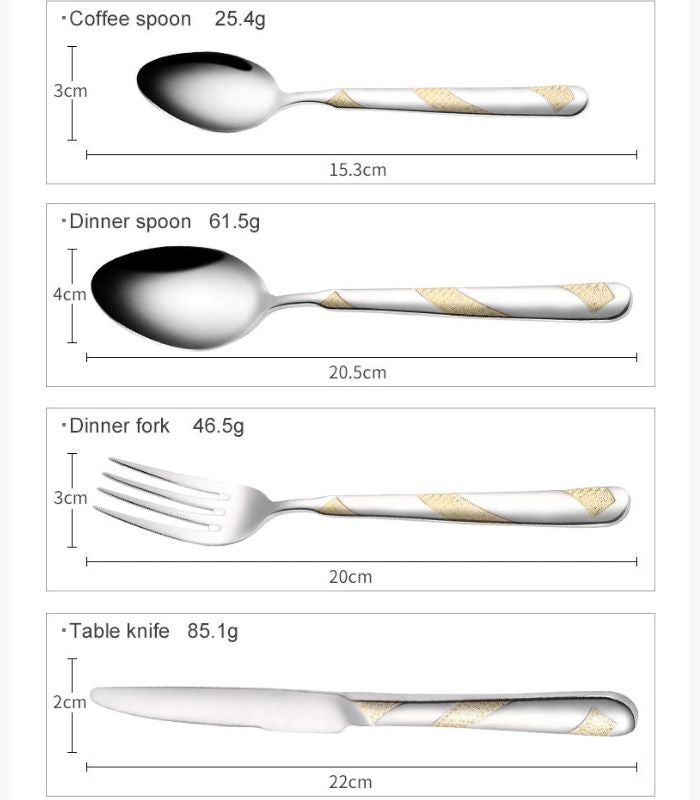24 Pcs Set Flatware Stainless Steel Silver & Gold Cutlery Set