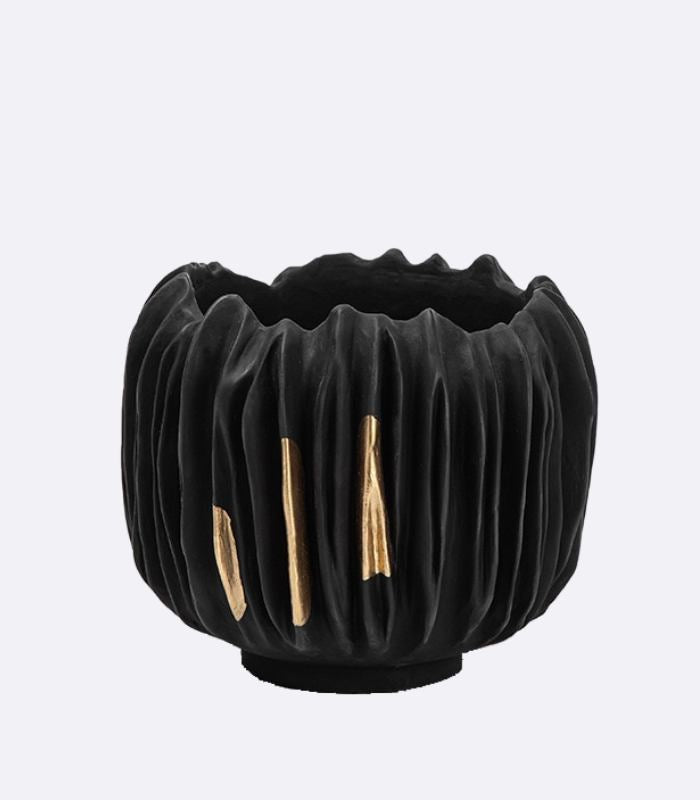 Black Abstract Vase Gold Crease Texture Abstract Resin