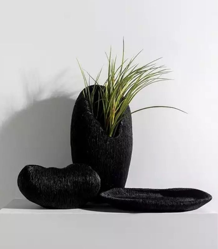 Modern Coral Texture Tray Decor Resin 34 cm Black