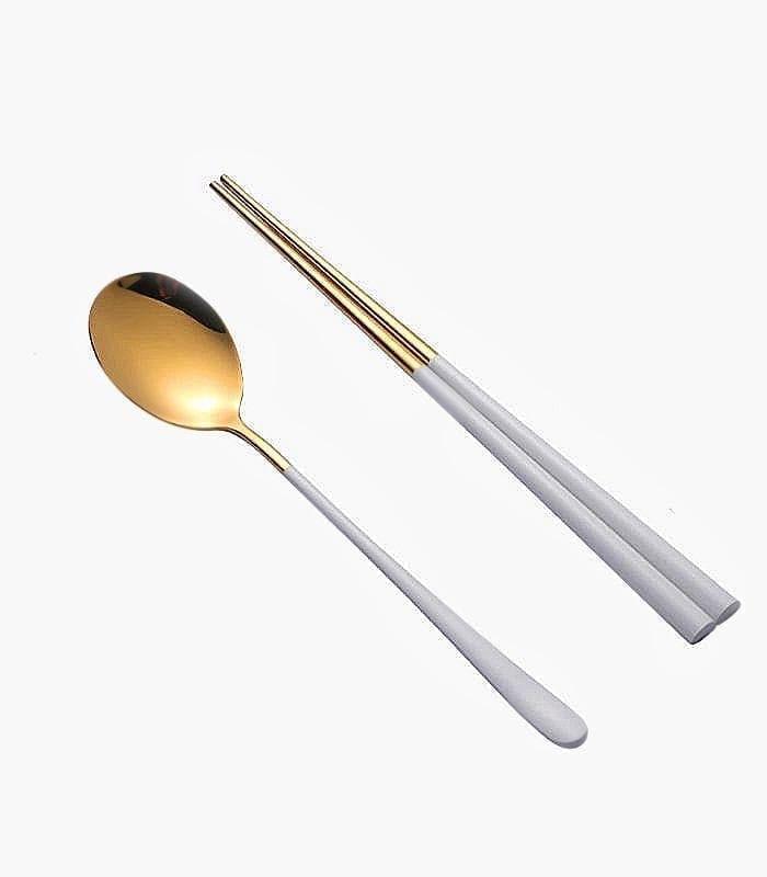2pcs/set Japanase Chopsticks and Spoon Set Stainless Steel Tableware