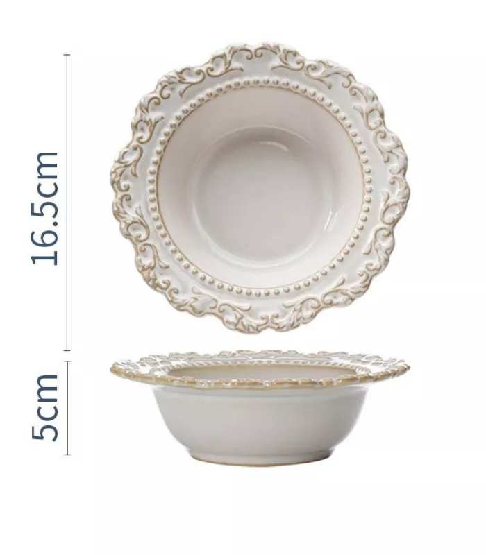 French Baroque Bowl Plates Ceramic Embossed Tableware