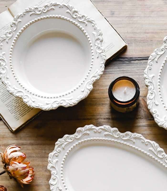 French Baroque Bowl Plates Ceramic Embossed Tableware