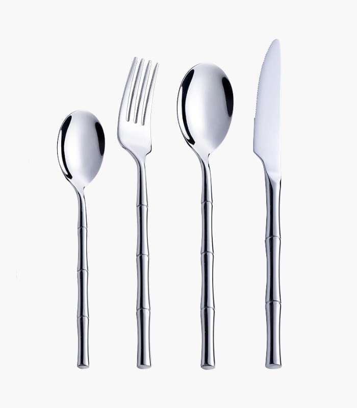 24 Pcs Stainless Steel Cutlery Set for 6 Bamboo Handle Style