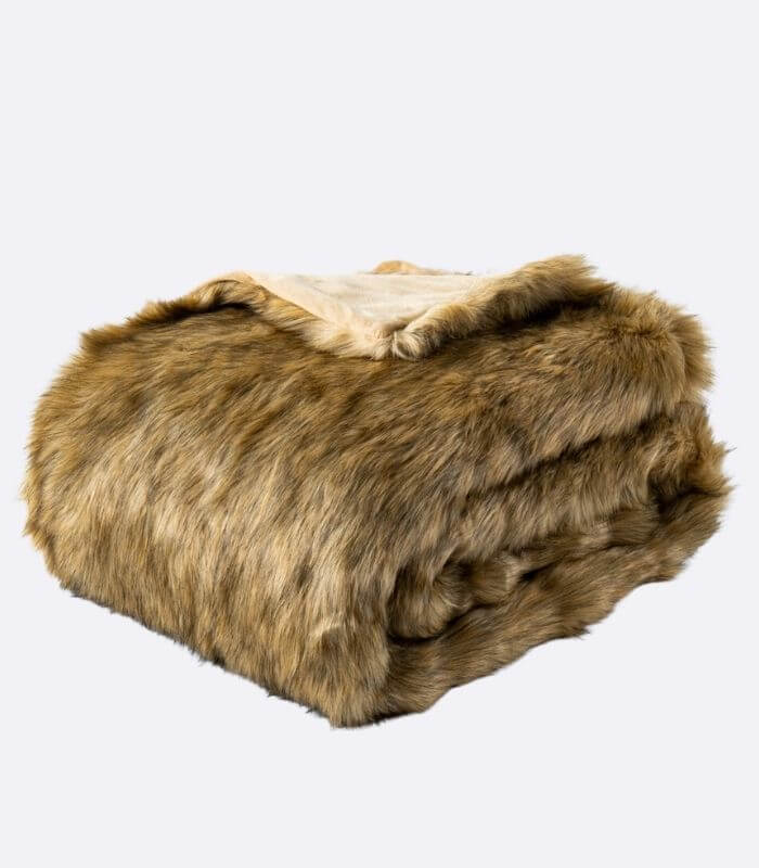 Faux Fur Throw Blanket Soft Thick Ochre Brown