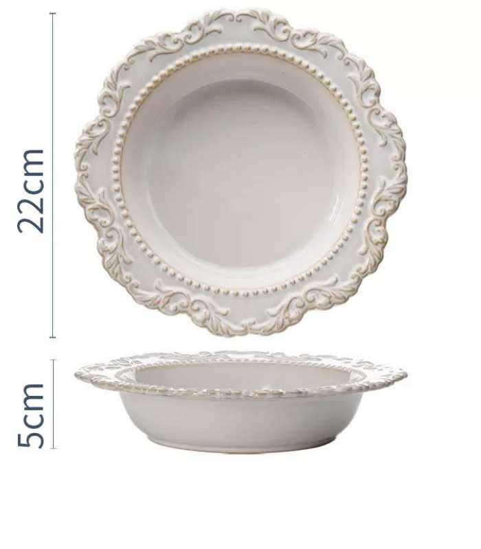 French Baroque Bowl Plates Ceramic Embossed Tableware