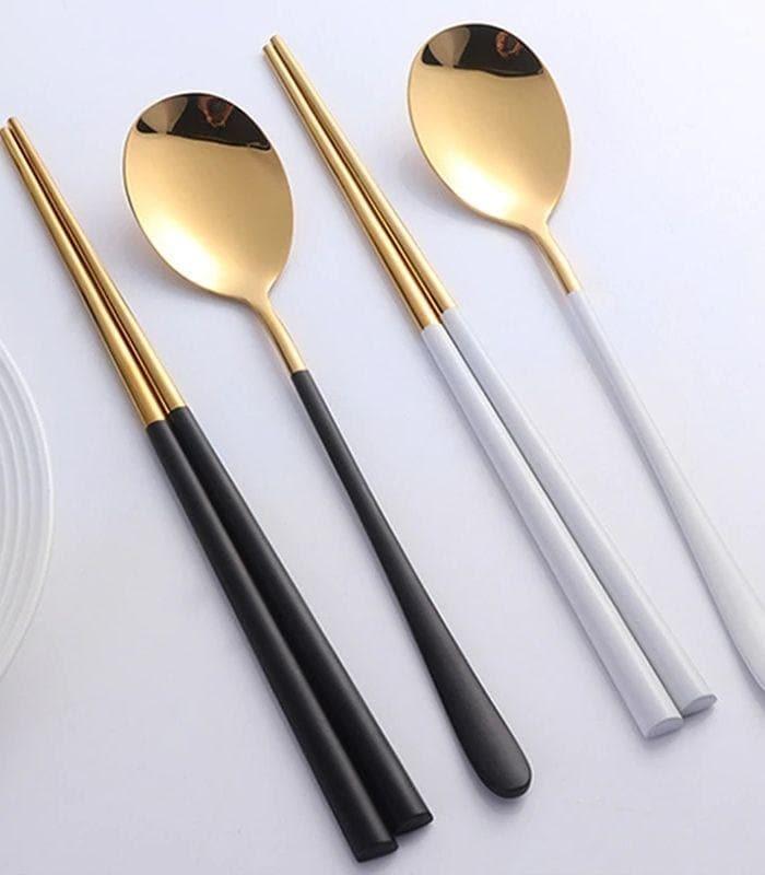 2pcs/set Japanase Chopsticks and Spoon Set Stainless Steel Tableware