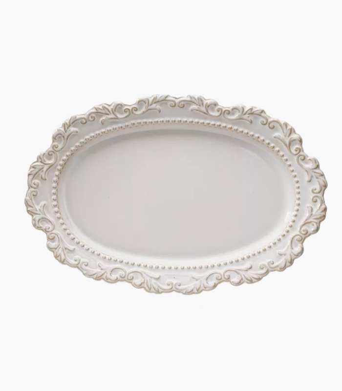 Serving Oval Platter Embossed Bone China Ceramic French Baroque 31cm