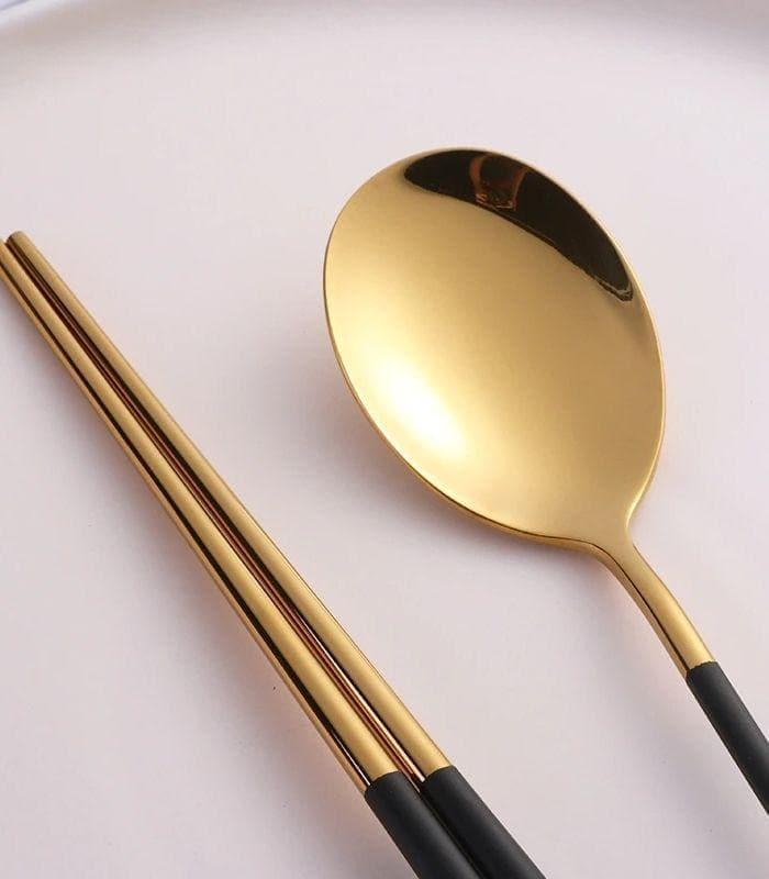 2pcs/set Japanase Chopsticks and Spoon Set Stainless Steel Tableware