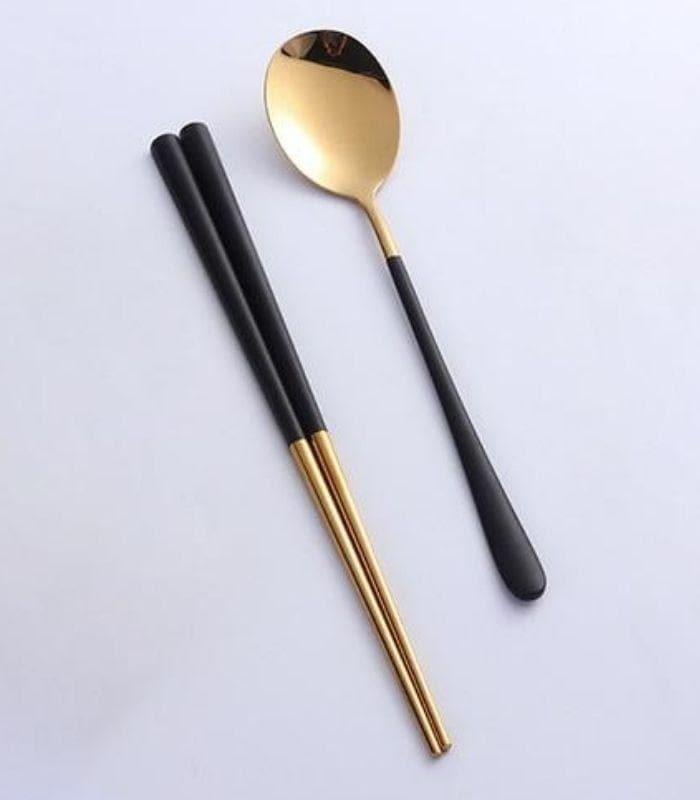 2pcs/set Japanase Chopsticks and Spoon Set Stainless Steel Tableware