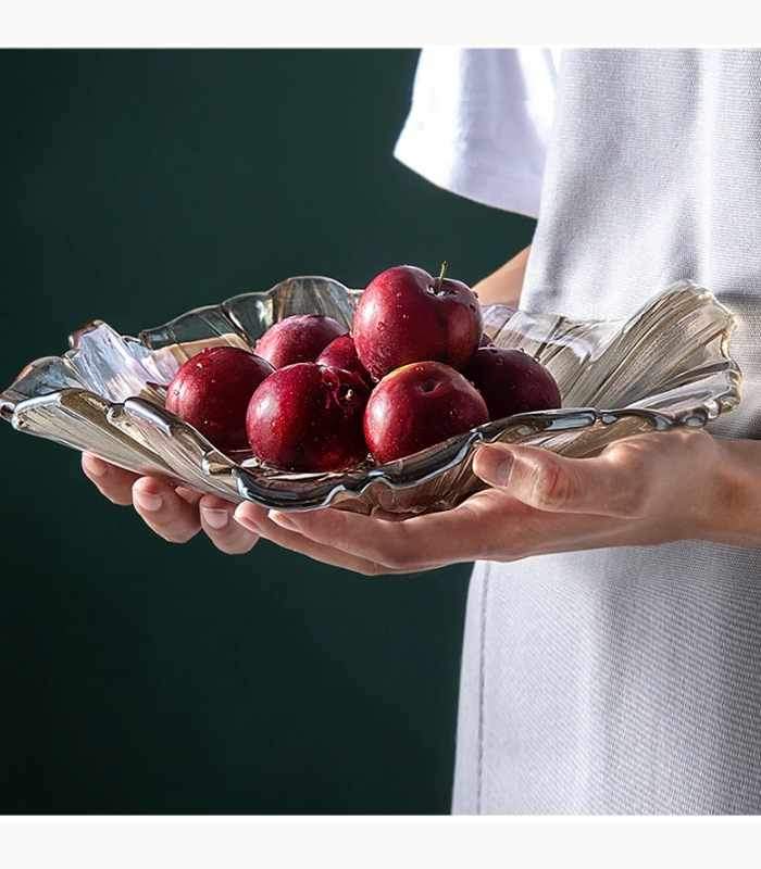 Crystal Glass Decorative Fruit Bowl Golden Yellow