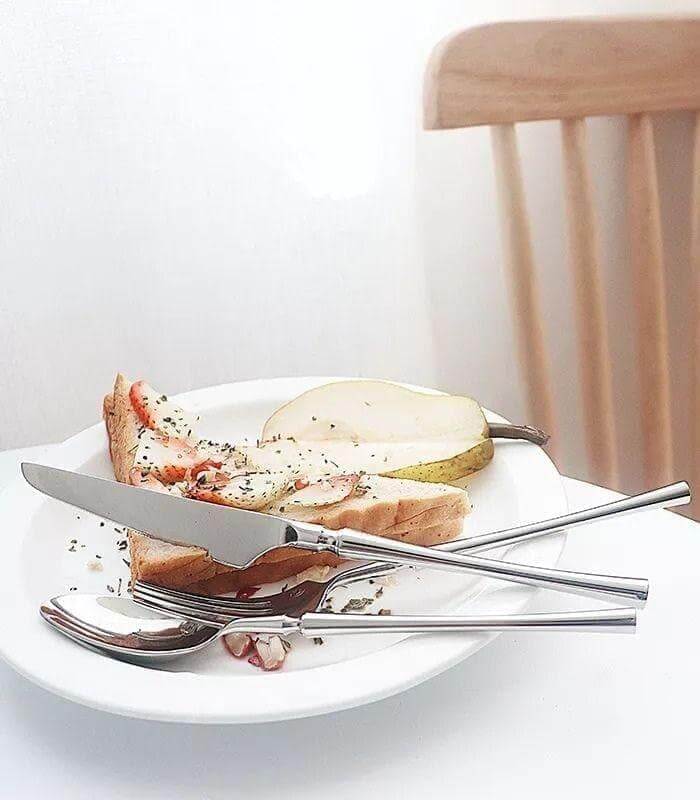 24 Pcs Cutlery Set Classic Stainless Steel Art Deco Silver