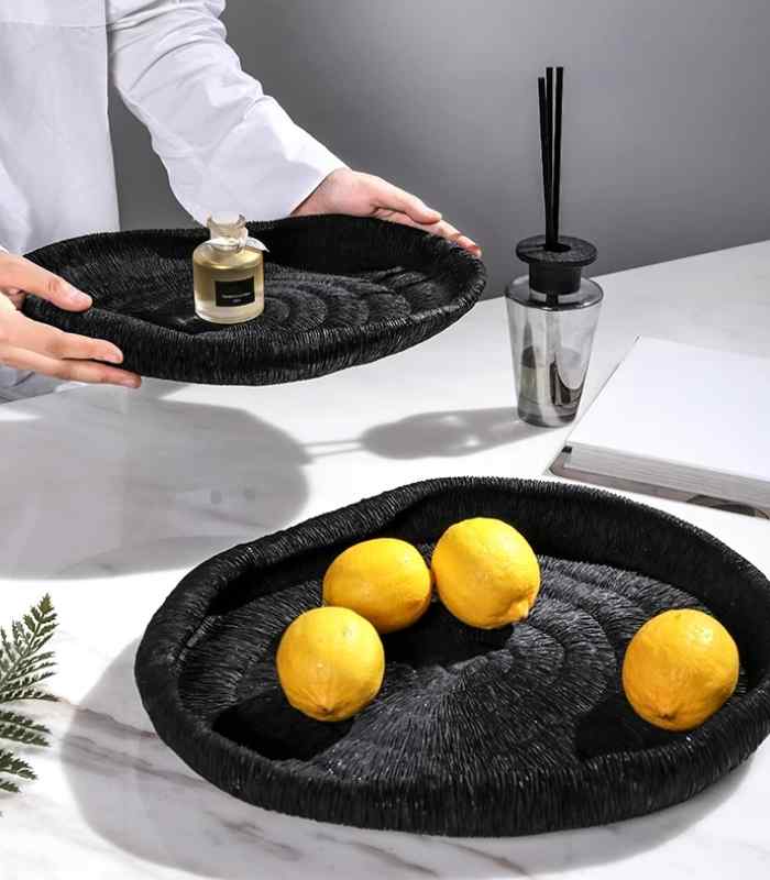 Modern Coral Texture Tray Decor Resin 34 cm Black