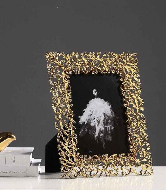 Picture Frame Golden Leaves Metal Photo Frame