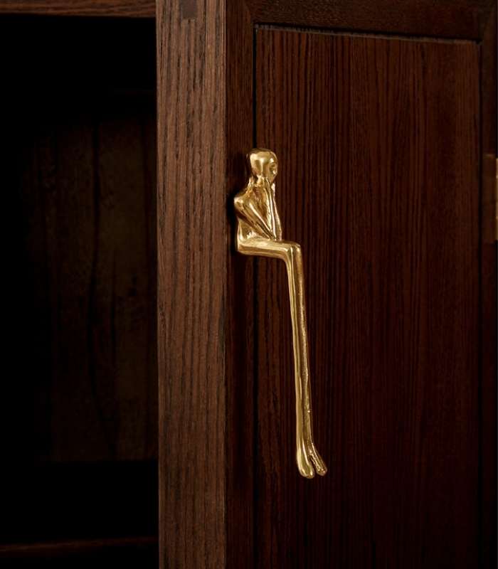 Solid Brass Cabinet Door Handle Thinking Man Shape 115mm