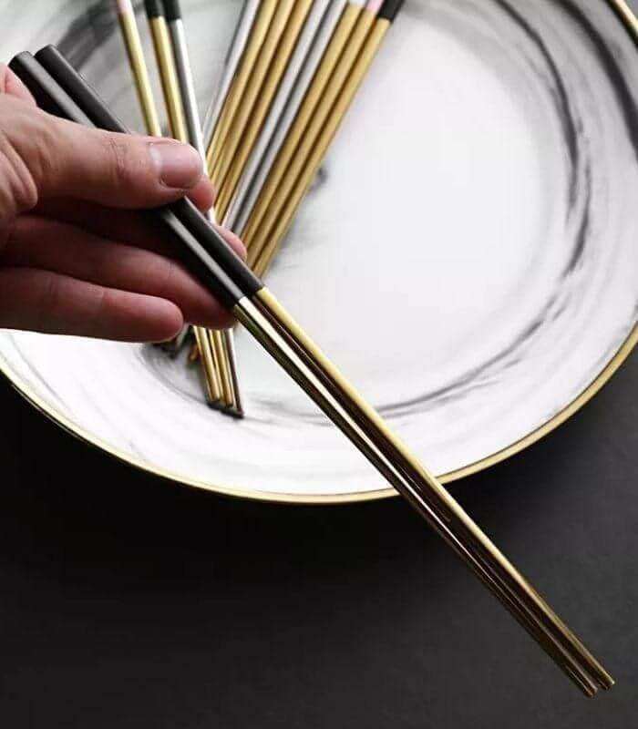 10 Pairs Chopsticks Stainless Steel Black and Gold 23.5cm LAST ARISTOCRAT