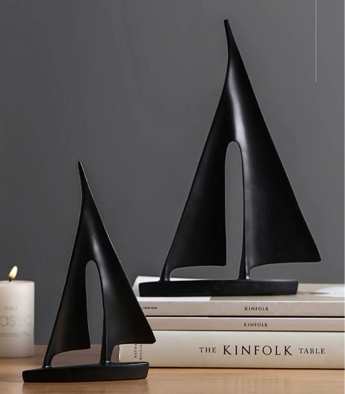 Sailboat Resin Sculpture Home Decoration Black