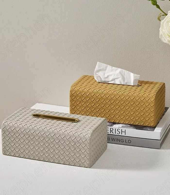 Solid Rectangular Tissue Box Woven Leather Large