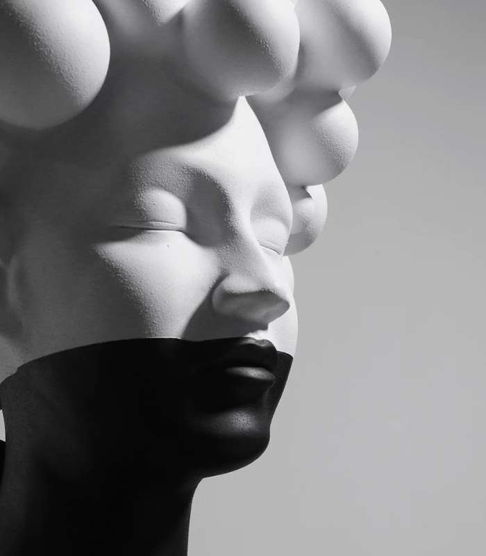 Modern Bust Sculpture Resin Handcrafted Black and White Large 49 cm