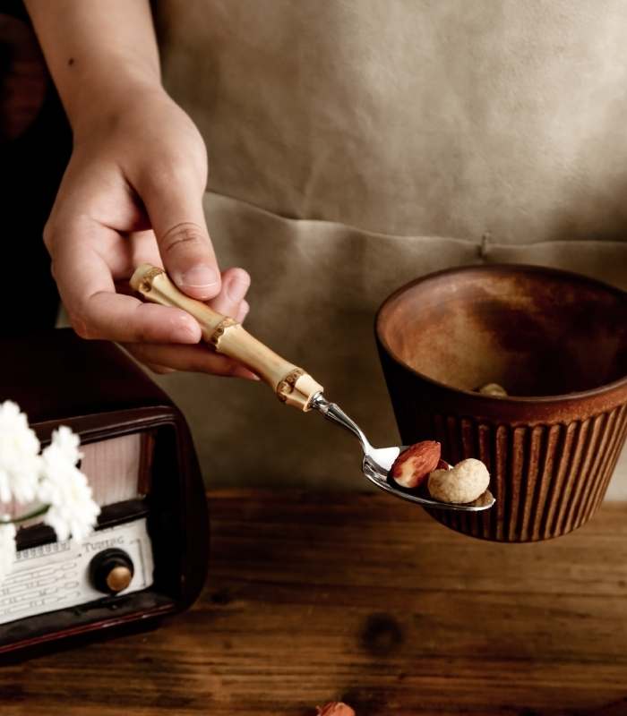 Natural Bamboo Flatware Set 18/10 Stainless Steel with Steak Knives, Bamboo Flatware Set