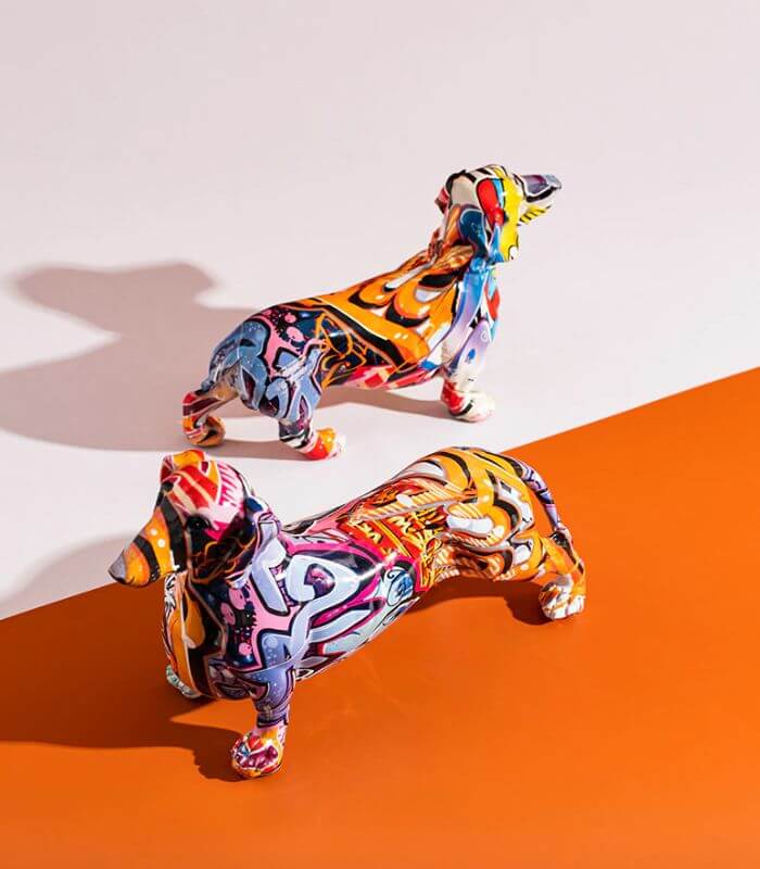 Dachshund Sculpture Graffiti Style Living Room Decoration Resin