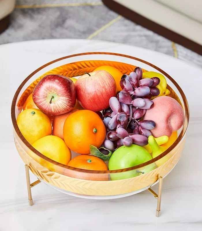 Crystal Fruit Bowl with Metal Wire Stand - Luxury Centerpiece