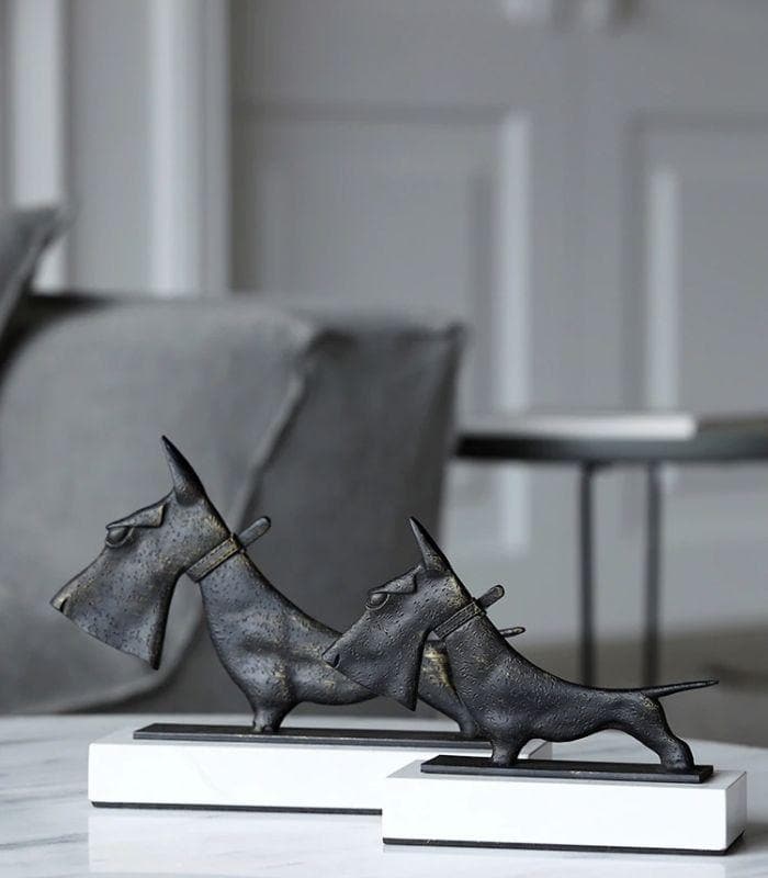 Dog Sculpture on Marble Stand 27cm