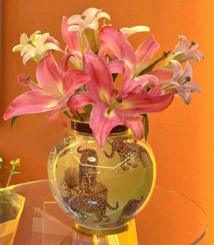 Handcrafted porcelain vase in safari style by Last Aristocrat company, featuring intricate animal print designs in earthy tones