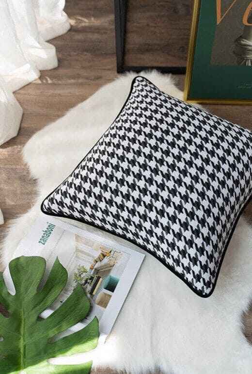Modern Houndstooth Pattern Cushion Cover Black & White 45x45cm