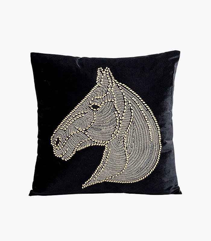 Modern Velvet Rhinestone Horse Cushion Cover 45x45cm